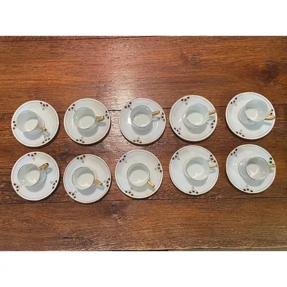 Vintage Victoria Austria Demitasse/Espresso Cup & Saucer, Gold, Black, Set of 10